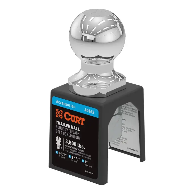Curt 1-7/8" Trailer Ball (1" X 2-1/8" Shank, 3,500 Lbs., Chrome, Packaged) #40162 1
