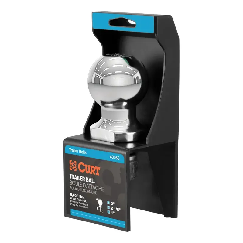 Curt 2" Trailer Ball (1" X 2-1/8" Shank, 6,000 Lbs., Chrome, Packaged)Print 1