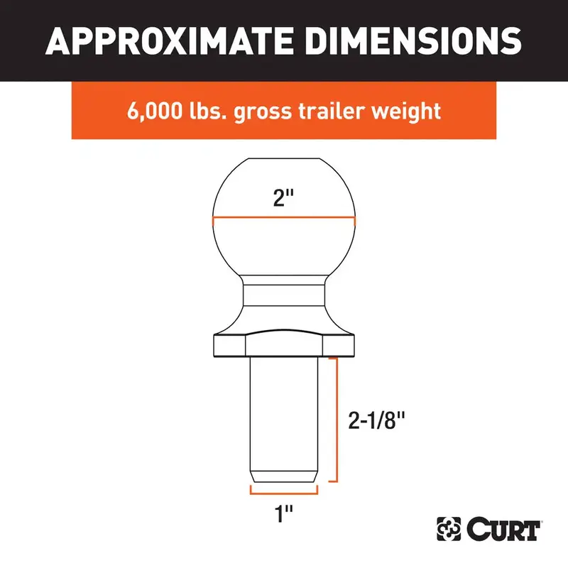 Curt 2" Trailer Ball (1" X 2-1/8" Shank, 6,000 Lbs., Chrome, Packaged)Print 2