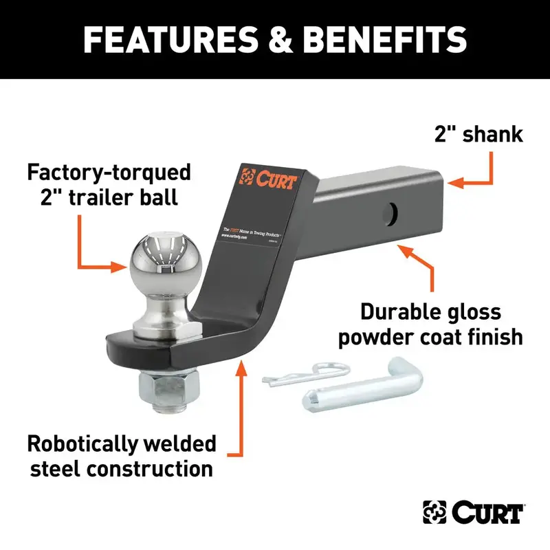 Curt Loaded Ball Mount With 2" Ball, Imported (2" Shank, 7,500 Lbs., 4" Drop) 2