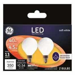 Decorative Led Light Bulbs, Candelabra Base, Soft White, Frosted, Dimmable, 350 Lumens, 4.5-Watts, 2-Pk. 1