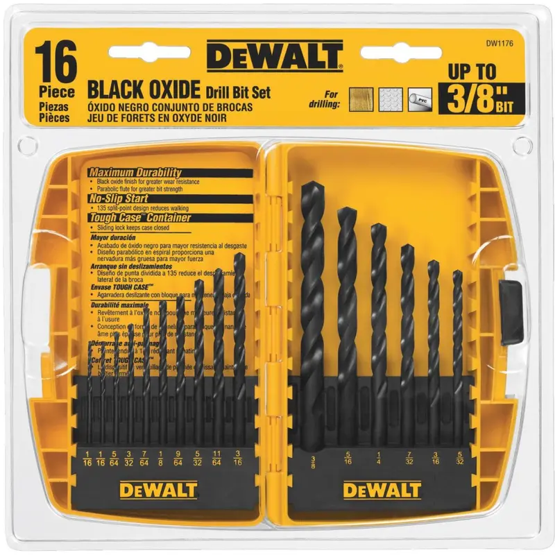 Dewalt 16-Piece Black Oxide Drill Bit Set, 1/16 In. Thru 3/8 In. 1