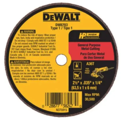 Dewalt 2 5 4 Die Grinder Wheels Type 1, 3" X .035" X 3/8" 1