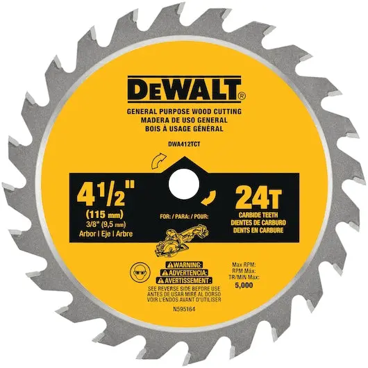 Dewalt 4-1/2 In 24T Carbide Tooth Wood Cutting Circular Saw 1