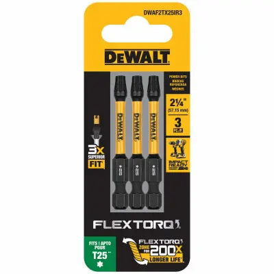 Dewalt Flextorq T25 Torx Driver Bits Impact Ready 2.25" 3-Pk 1