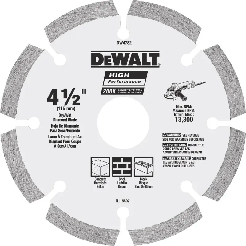 Dewalt High Performance 4-1/2 In. Segmented Rim Dry/Wet Cut Diamond Blade 1