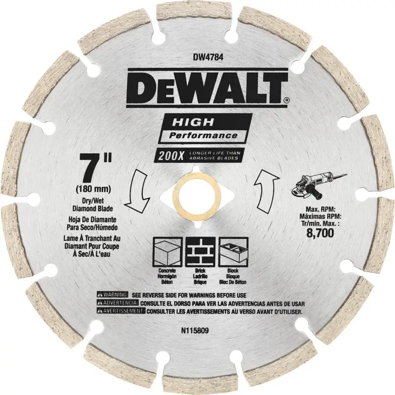Dewalt High Performance 7 In. Segmented Rim Dry/Wet Cut Diamond Blade 1