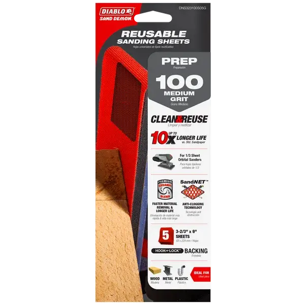 Diablo 1/3 Sheet Sand Demon™ 100-Grit Reusable Sanding Sheets 2
