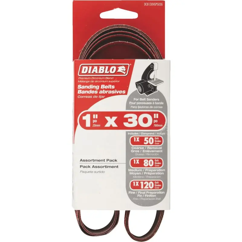 Diablo 1 In. X 30 In. 50/80/120 Grit General Purpose Sanding Belt (3-Pack) 1