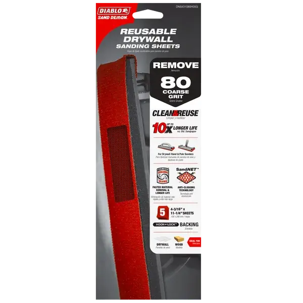 Diablo 4-3/16" X 11-1/4" Sand Demon™ 80-Grit Reusable Sanding Sheets For Drywall (5-Pk) 2