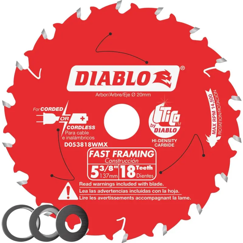 Diablo 5-3/8 In. 18-Tooth Fast Framing Circular Saw Blade With Bushings 1