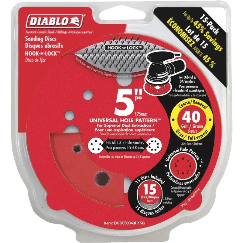 Diablo 5 In. 40-Grit Universal 12-Hole Vented Sanding Disc With Hook And Lock Backing (15-Pack) 1