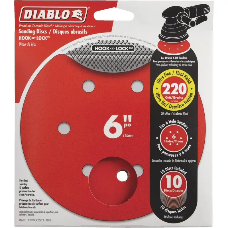 Diablo 6 In. 220-Grit 6-Hole Pattern Vented Sanding Disc With Hook And Lock Backing (10-Pack) 1