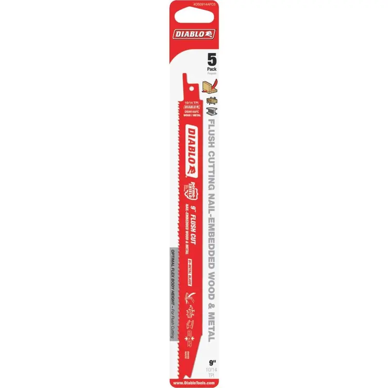 Diablo 9 In. 10/14 Tpi Flush Wood/Metal Reciprocating Saw Blade (5-Pack) 1