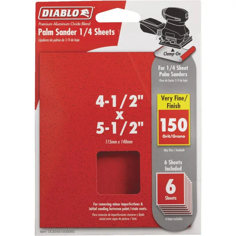 Diablo Clamp-On 150 Grit 4-1/2 In. X 5-1/2 In. 1/4 Sheet Power Sanding Sheet (6-Pack) 1