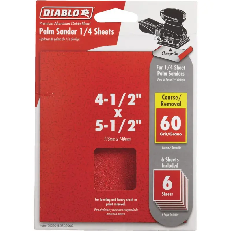 Diablo Clamp-On 60 Grit 4-1/2 In. X 5-1/2 In. 1/4 Power Sanding Sheet Sandpaper (6-Pack) 1