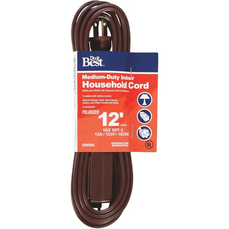 Do It Best 12 Ft. 16/2 Brown Cube Tap Extension Cord 1