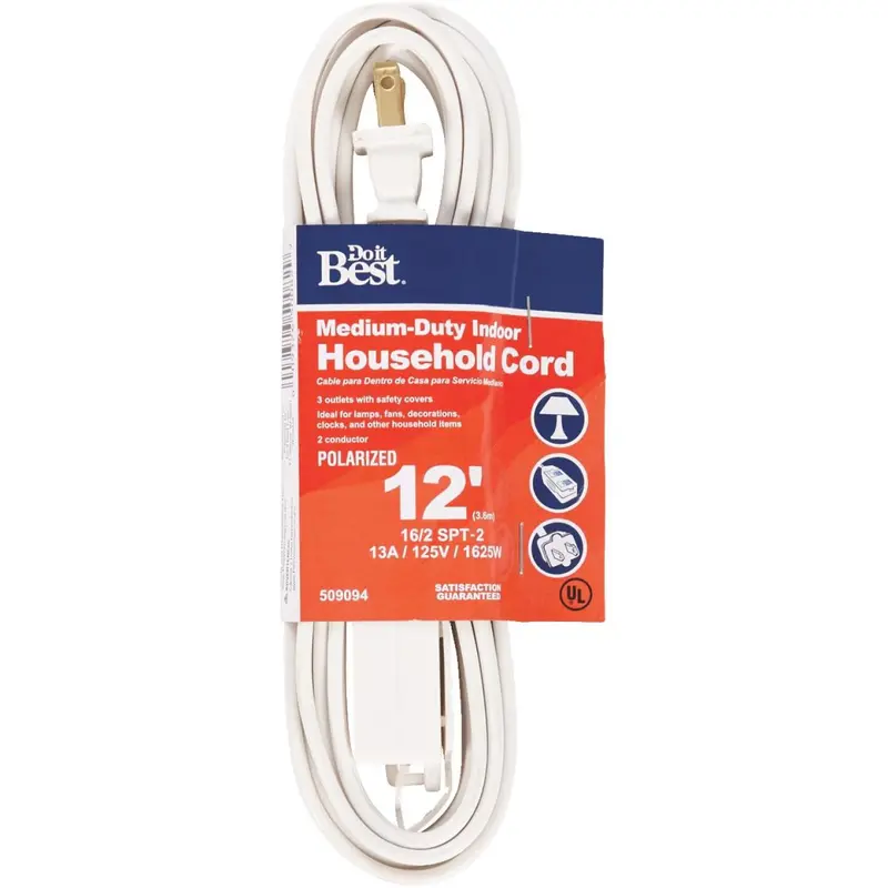 Do It Best 12 Ft. 16/2 White Cube Tap Extension Cord 1
