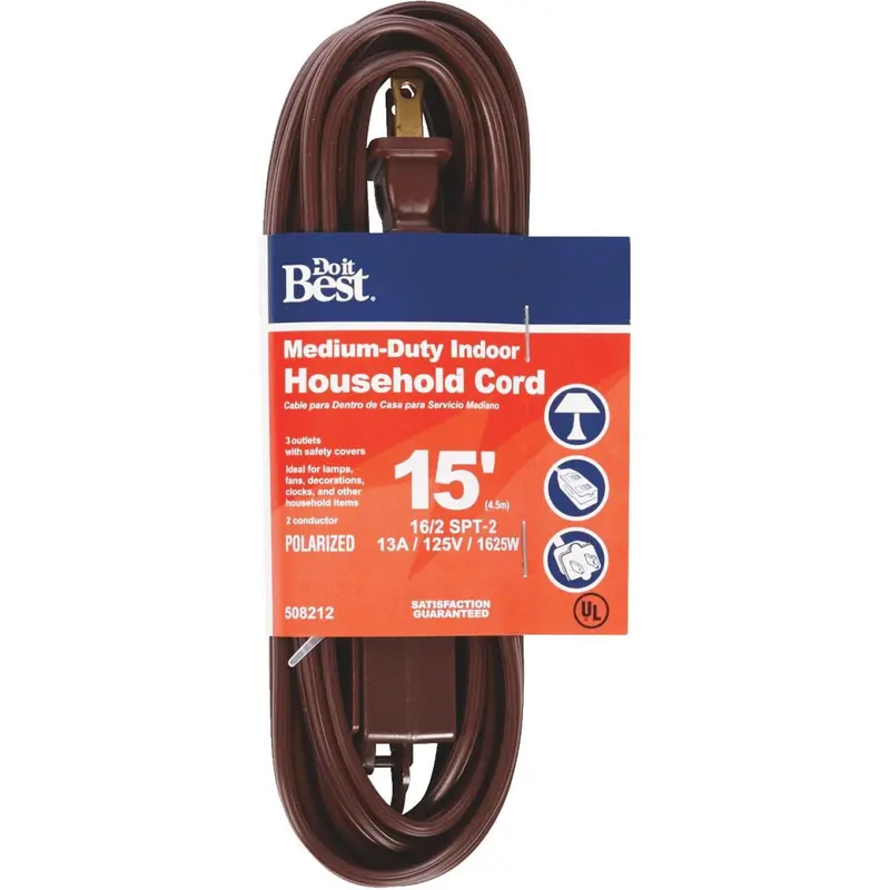 Do It Best 15 Ft. 16/2 Brown Cube Tap Extension Cord 1