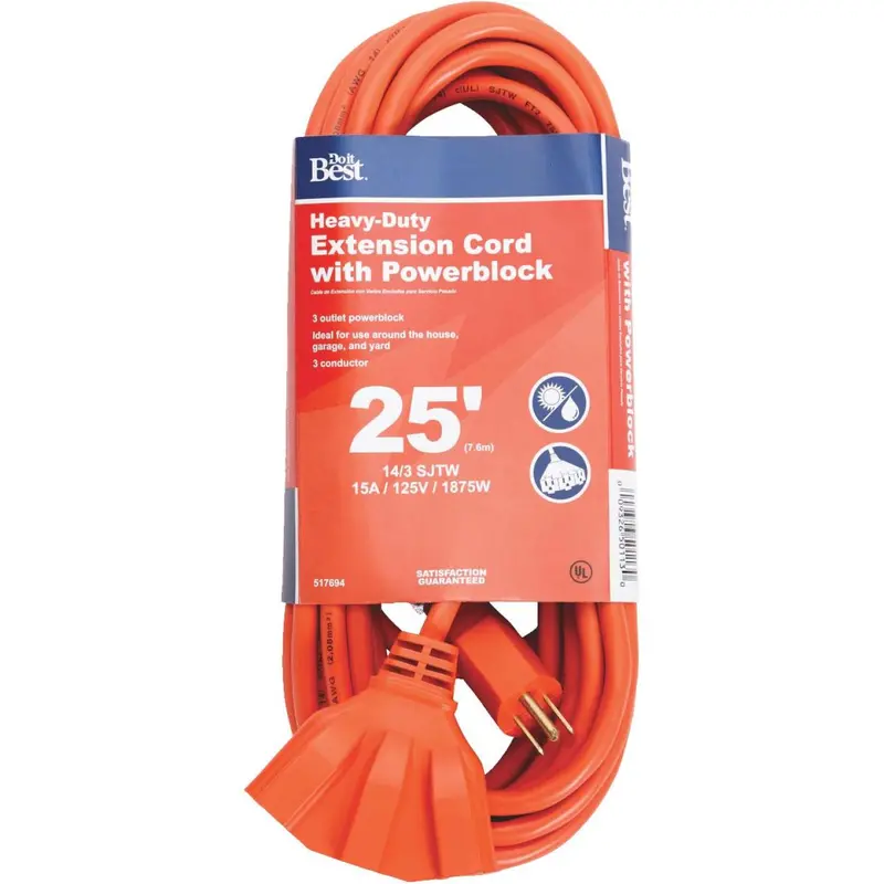 Do It Best 25 Ft. 14/3 Extension Cord With Powerblock 1