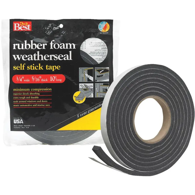 Do It Best 3/4" W X 5/16" T X 10' L Black Foam Weatherstrip Tape 1