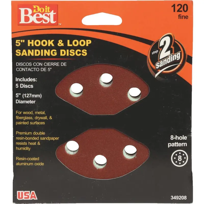 Do It Best 5 In. 120-Grit 8-Hole Pattern Vented Sanding Disc With Hook & Loop Backing (5-Pack) 1