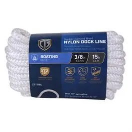 Dock Line, Double Diamond Braided, White, 3/8-In. X 15-Ft. 1