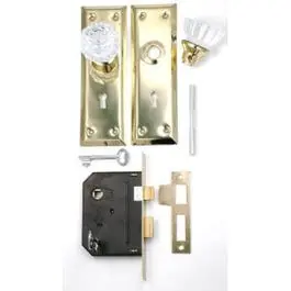 Door Knob & Mortise Lock Combo, Brass-Plated Steel & Glass Knobs 1