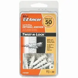 Drywall Anchors, Self-Drilling, Plastic, #50, 25-Pk. 1