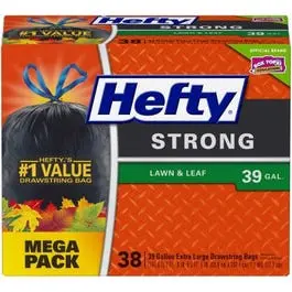 Extra Strong Lawn & Leaf Drawstring Bag, Black, 39-Gal., 38-Ct. 1