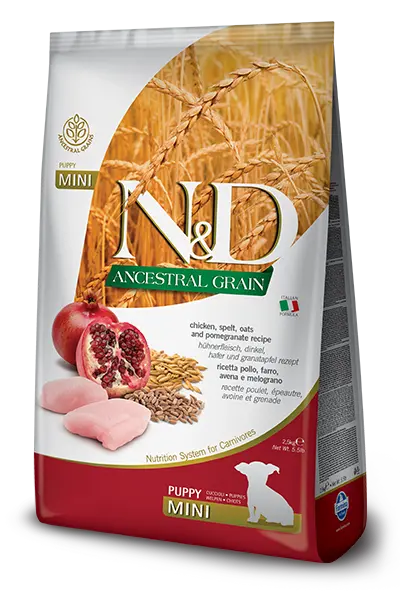 Farmina N&D Ancestral Grain Canine Chicken & Pomegranate Puppy Mini Food 1