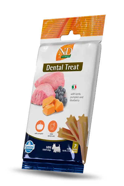 Farmina N&D Pumpkin Grain-Free Canine Dental Treat With Lamb, Pumpkin And Blueberry Mini Dog Treats 1