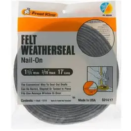 Felt Weatherstrip, 1-1/4" W X 3/16" T X 17' L 1