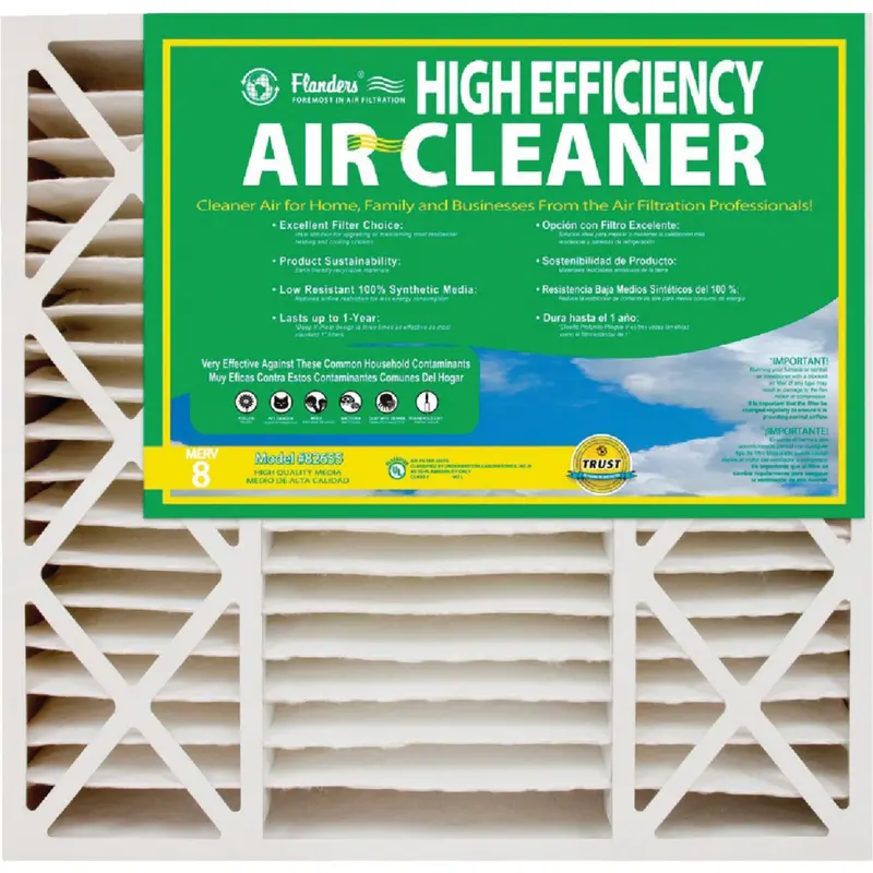 Flanders 16 In. X 25 In. X 4-1/2 In. Deep Pleat High Efficiency Merv 8 Furnace Filter 1