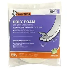 Foam Weatherseal Tape, 3/4W X 1/4-In. T X 17-Ft. 1