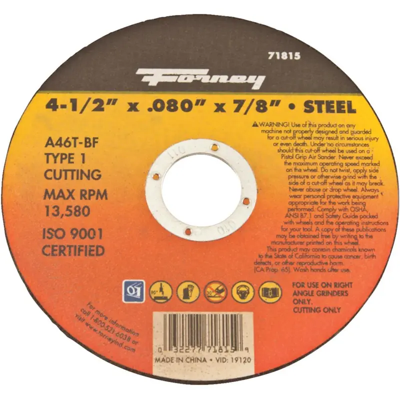 Forney Type 1 4-1/2 In. X .080 In. X 7/8 In. Steel Cut-Off Wheel 1