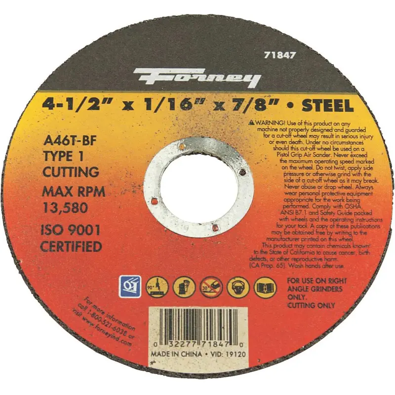 Forney Type 1 4-1/2 In. X 1/16 In. X 7/8 In. Steel Cut-Off Wheel 1