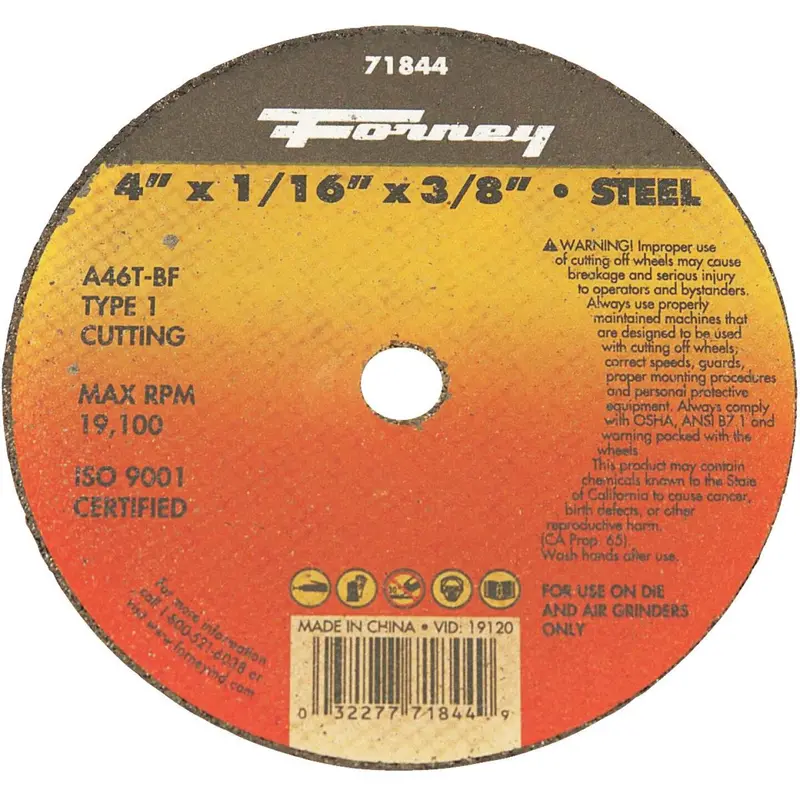 Forney Type 1 4 In. X 1/16 In. X 3/8 In. Steel Cut-Off Wheel 1