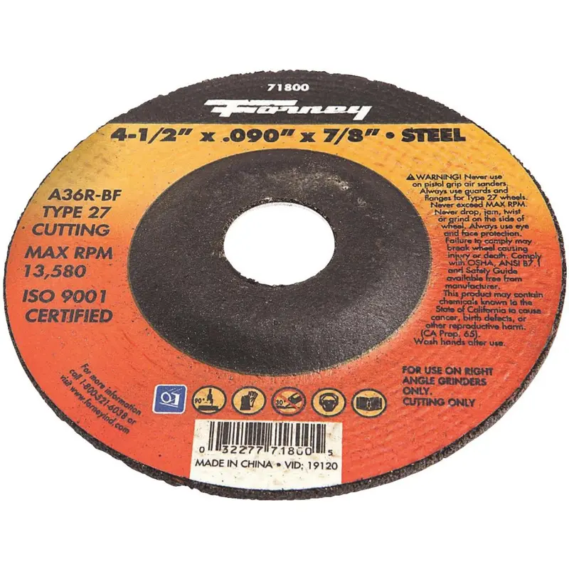 Forney Type 27 4-1/2 In. X 0.090 In. X 7/8 In. Steel Cut-Off Wheel 1