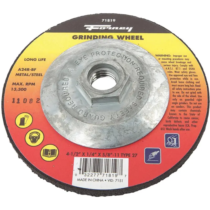 Forney Type 27 4-1/2 In. X 1/4 In. X 5/8 In.-11 Metal/Steel Grinding Cut-Off Wheel 1