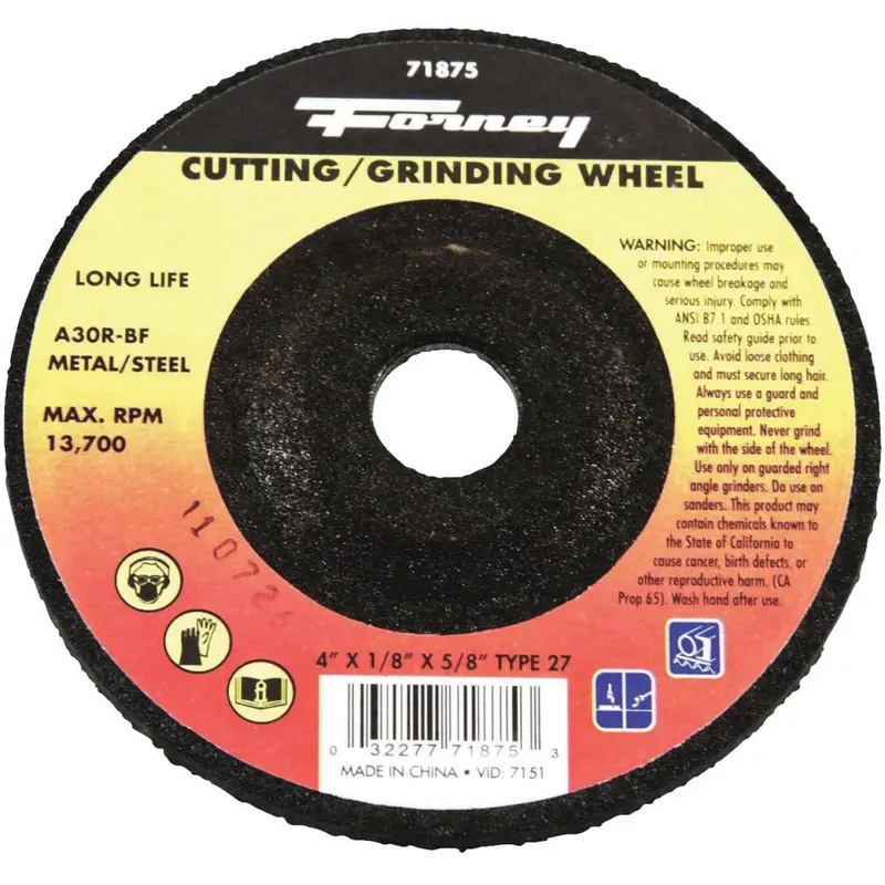 Forney Type 27 4 In. X 1/8 In. X 5/8 In. Metal/Steel Grinding Cut-Off Wheel 1