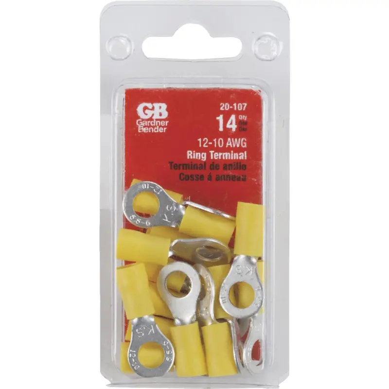 Gardner Bender 12 To 10 Awg #12 To 1/4 In. Stud Size Yellow Vinyl-Insulated Barrel Ring Terminal (14-Pack) 1