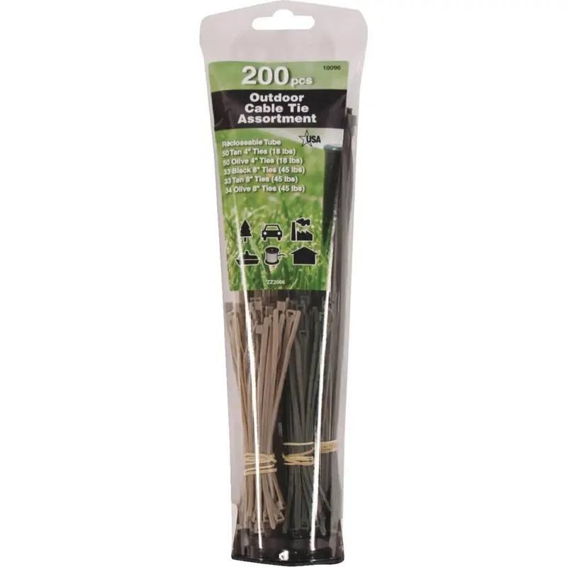 Gardner Bender Outdoor Self-Locking Nylon Tan/Olive/Black Cable Tie Assortment (200-Piece) 1