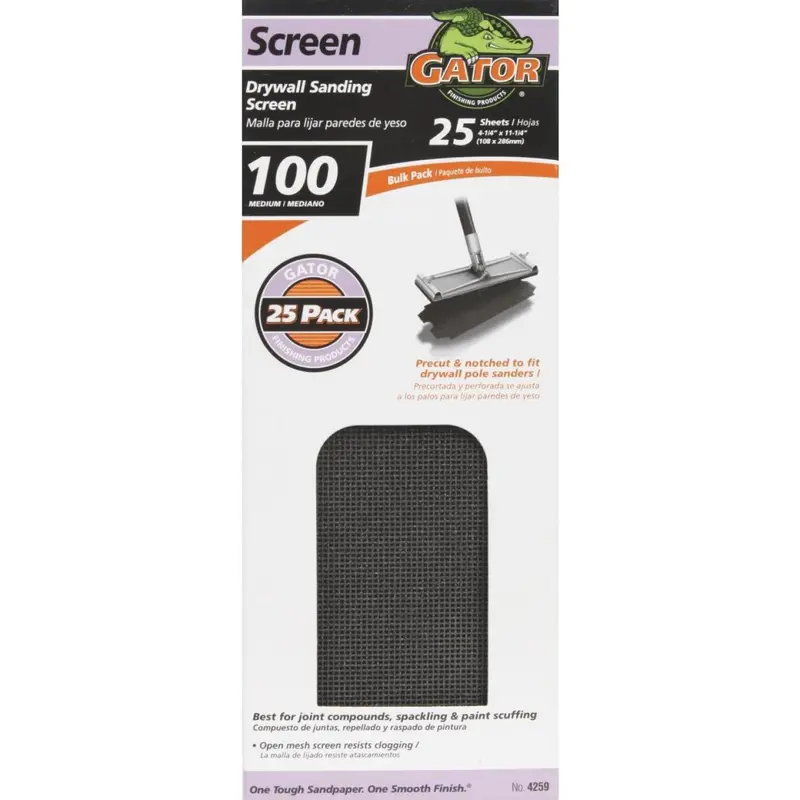 Gator Grit 100 Grit 4-3/8 In. X 11 In. Precut Drywall Sanding Screen (25-Pack) 1