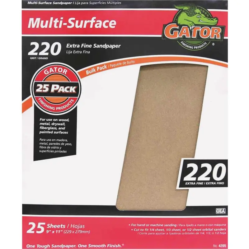 Gator Multi-Surface 9 In. X 11 In. 220 Grit Extra Fine Sandpaper (25-Pack) 1
