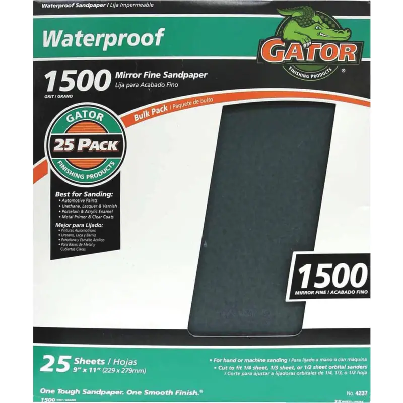 Gator Waterproof 9 In. X 11 In. 1500 Grit Mirror Fine Sandpaper (25-Pack) 1