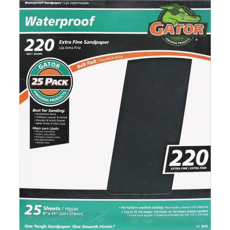 Gator Waterproof 9 In. X 11 In. 220 Grit Extra Fine Sandpaper (25-Pack) 1