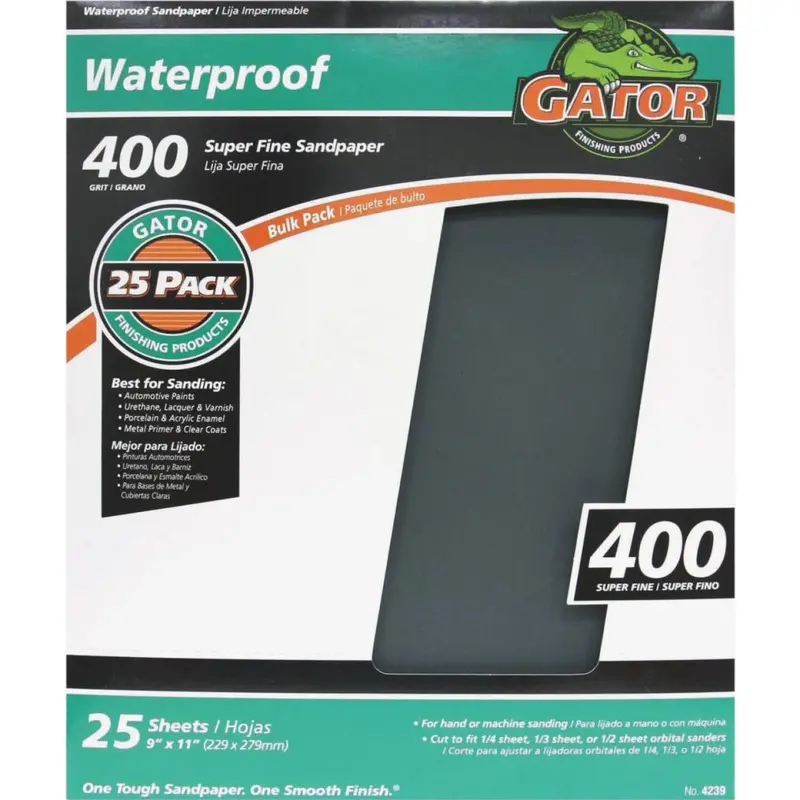 Gator Waterproof 9 In. X 11 In. 400 Grit Super Fine Sandpaper (25-Pack) 1
