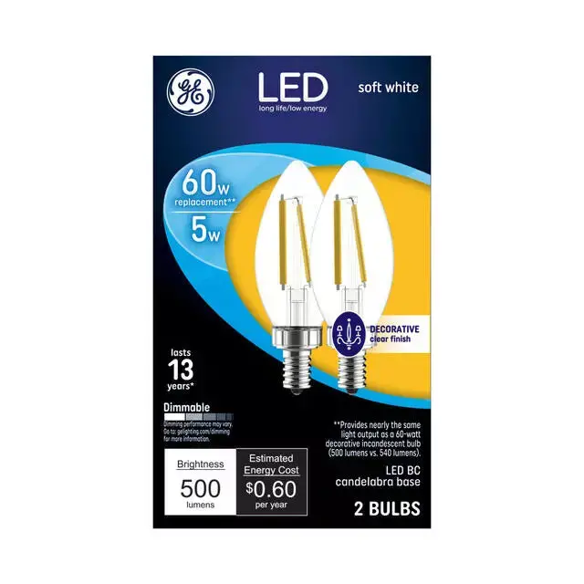 Ge Classic Led 60 Watt Replacement Soft White B11 Deco - Candle Bulbs 1