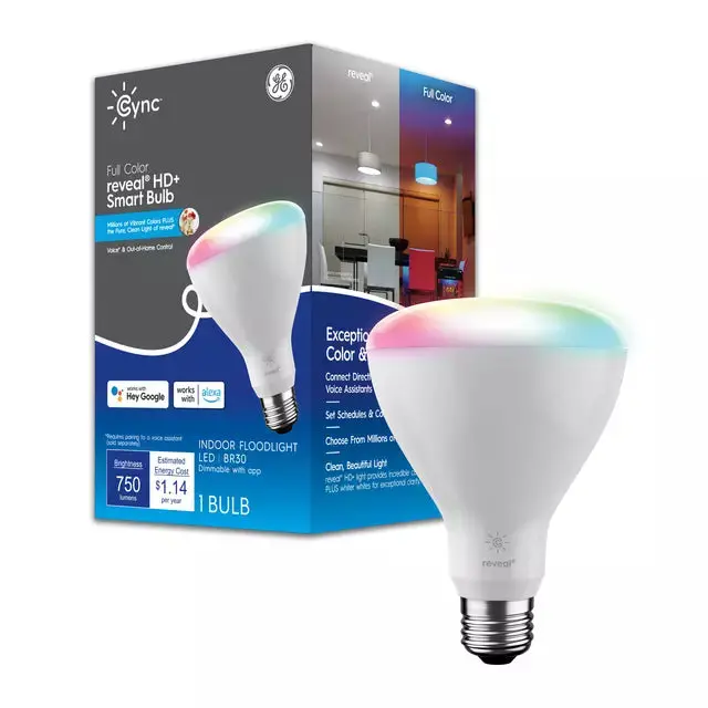 Ge Cync Reveal® Br30 Smart Led Light Bulb, Color Changing Wifi Light, Works With Alexa And Google Home, Indoor Floodlight 1